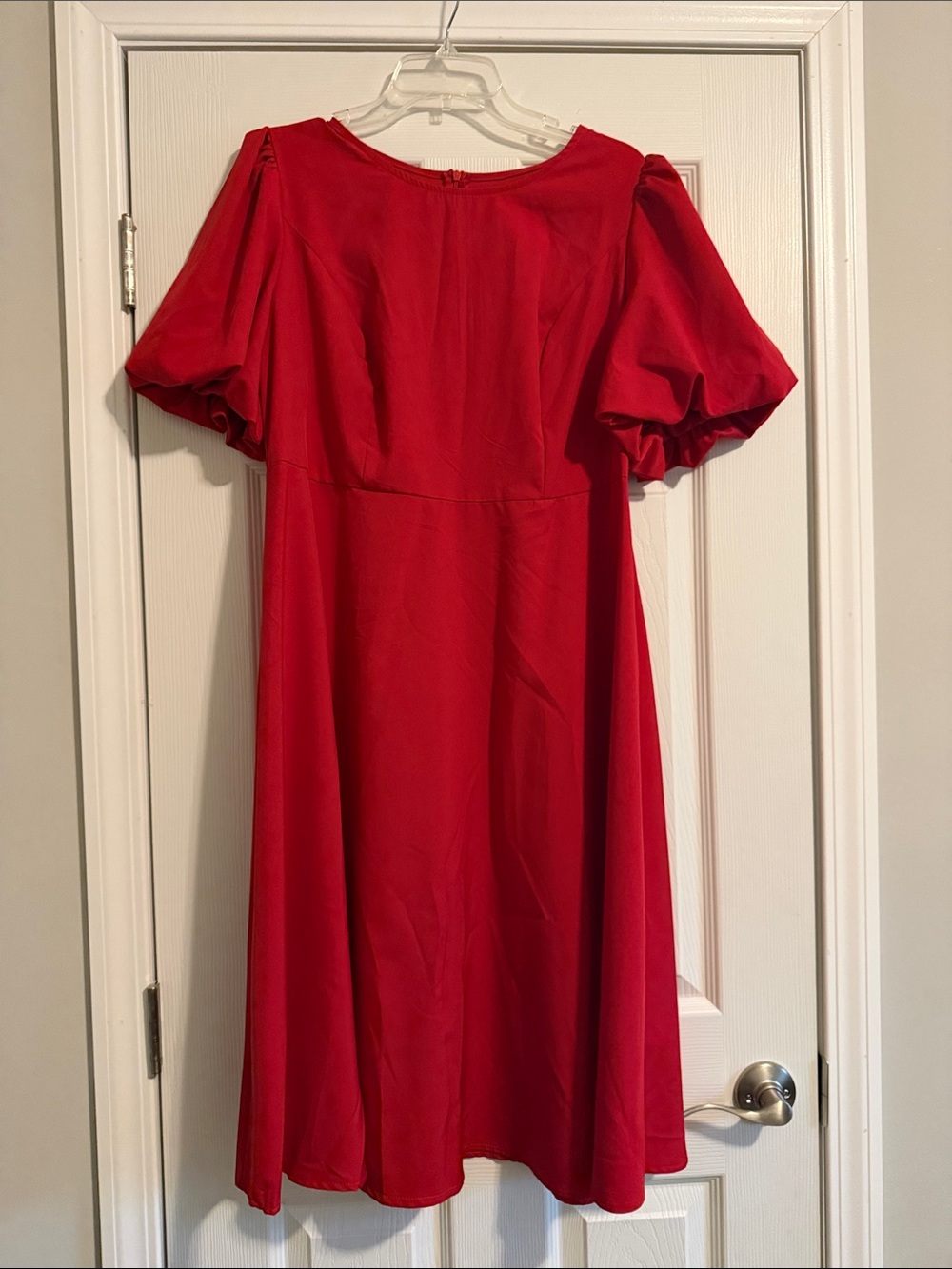 SHEIN Red Puff Sleeve Midi Dress